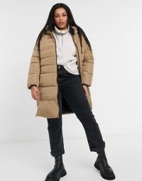 Vero Moda Curve padded longline coat in beige ~ padded plus size winter coats