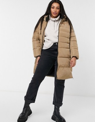 Vero Moda Curve padded longline coat in beige ~ padded plus size winter coats - flipped
