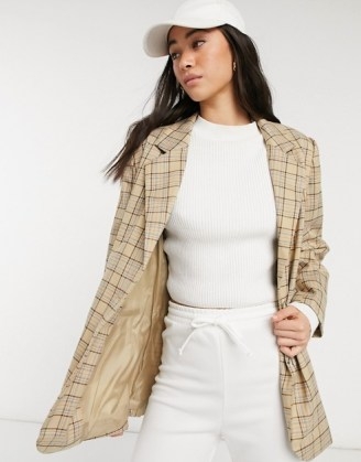 Vero Moda tailored longline blazer in cream check ~ checked jackets - flipped