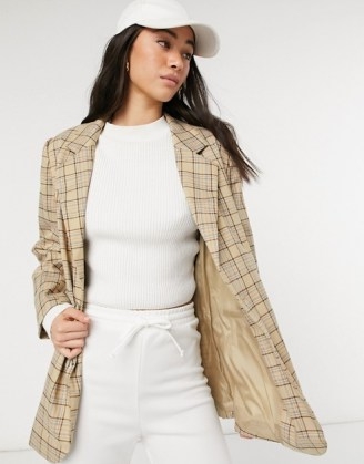 Vero Moda tailored longline blazer in cream check ~ checked jackets