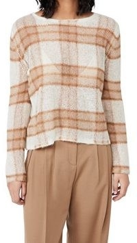 Vince Brushed Plaid Pullover Cream / Chestnut ~ checked semi sheer knits