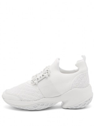 White chunky sneakers / ROGER VIVIER Viv Run crystal-embellished buckled trainers