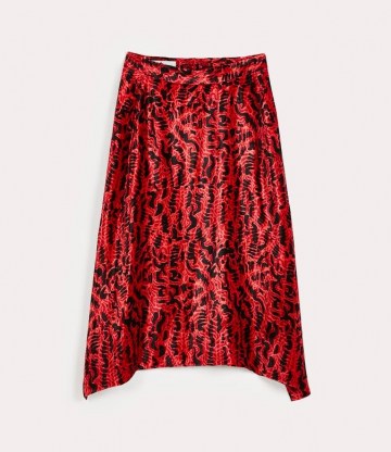 Vivienne Westwood TAILORED PHOENIX SKIRT RED / asymmetric animal print skirts - flipped