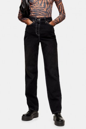 Topshop Washed Black Buckle Carpenter Jeans | dark denim - flipped