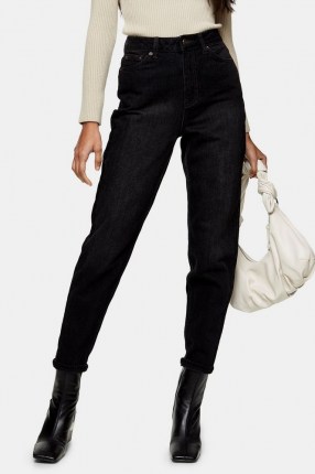 Topshop Washed Black Mom Tapered Jeans