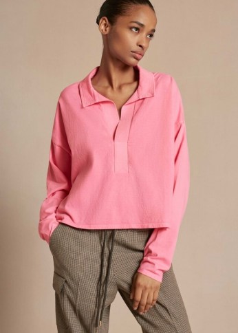 meandem Washed Polo Boxy Top Sugar Pink - flipped
