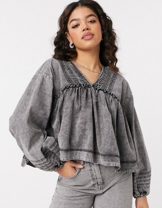 We The Free by Free People charlotte smock top in black washed denim