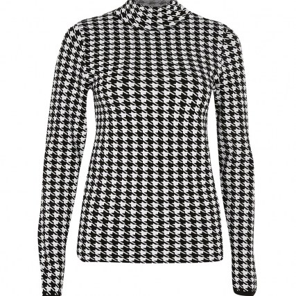 RIVER ISLAND White dogtooth knit high neck top / style essential checked tops - flipped