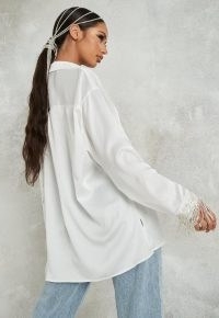 MISSGUIDED white extreme oversized diamante trim shirt ~ trimmed cuffs