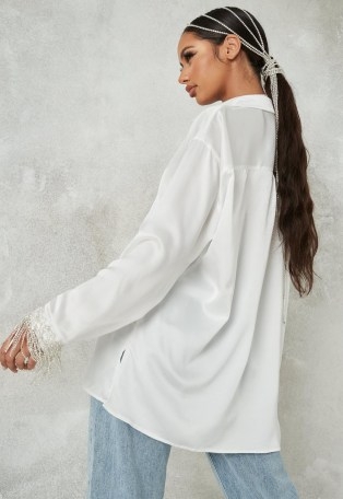 MISSGUIDED white extreme oversized diamante trim shirt ~ trimmed cuffs - flipped
