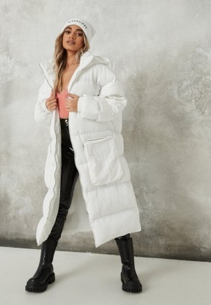 MISSGUIDED white longline utility pocket puffer coat ~ long padded coats ~ oversized pockets - flipped