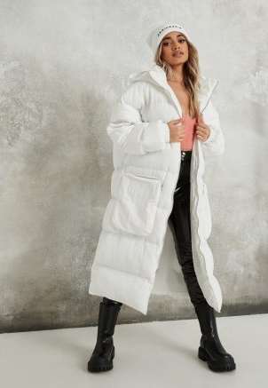 MISSGUIDED white longline utility pocket puffer coat ~ long padded coats ~ oversized pockets