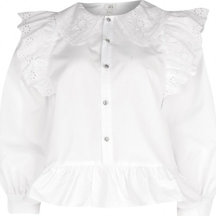 RIVER ISLAND White trim collar peplum shirt ~ lace detailed shirts - flipped
