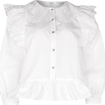 RIVER ISLAND White trim collar peplum shirt ~ lace detailed shirts