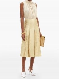 FENDI Wool-blend gold-lamé midi skirt | luxe metallic knife-pleat skirts