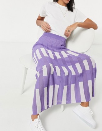 Y.A.S knitted midi skirt co-ord in lilac and white colour block | checked skirts - flipped