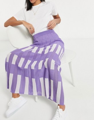 Y.A.S knitted midi skirt co-ord in lilac and white colour block | checked skirts