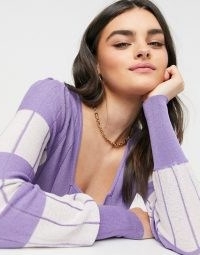 Y.A.S knitted top co-ord in lilac and white colour block ~ square neck knit tops