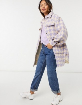 Y.A.S oversized shacket with popper front in pastel lilac houndstooth ~ longline checked shackets