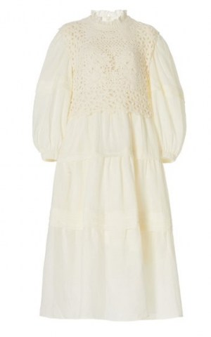 Sea Zandra Crochet-Detailed Cotton-Blend Midi Dress ~ beautiful vintage style balloon sleeve dresses ~ romantic clothing - flipped