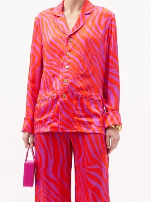 HALPERN Zebra-print satin shirt | retro fashion | bright pink animal print shirts - flipped