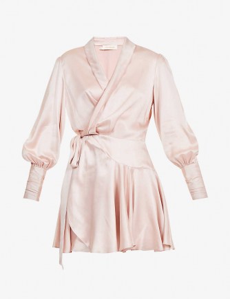ZIMMERMANN Ruffled silk-charmeuse mini wrap-dress in Petal Pink - flipped