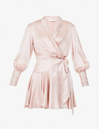 ZIMMERMANN Ruffled silk-charmeuse mini wrap-dress in Petal Pink