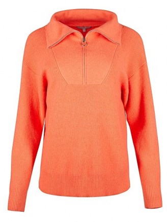 OLIVER BONAS Zip Neck Orange Knitted Jumper | bright pullovers - flipped