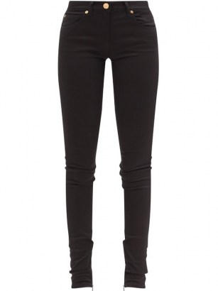 VERSACE Zipped-cuff skinny-leg jeans | black denim skinnies | zip detail hem
