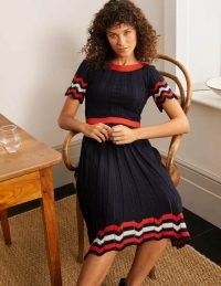 BODEN Agnes Pointelle Dress Navy / blue knit zig zag trim dresses