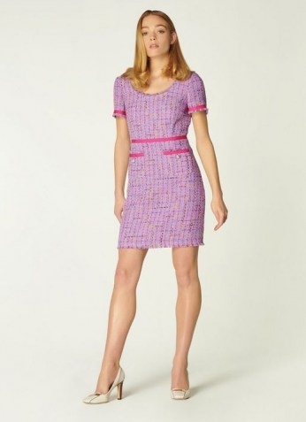 L.K. BENNETT ALBERS LILAC TWEED SHIFT DRESS ~ short sleeve textured dresses with frayed edges - flipped