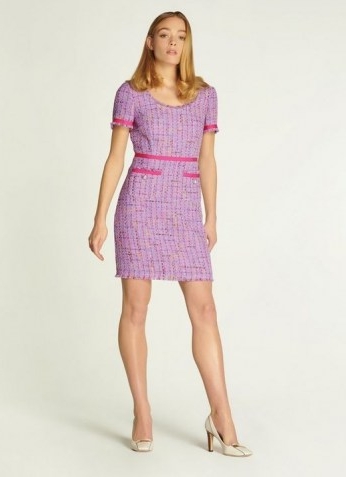L.K. BENNETT ALBERS LILAC TWEED SHIFT DRESS ~ short sleeve textured dresses with frayed edges