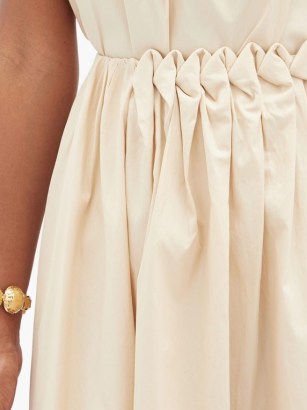 ROKSANDA Allegra smocked-waist cotton-poplin midi skirt ~ cream gathered detail skirts - flipped