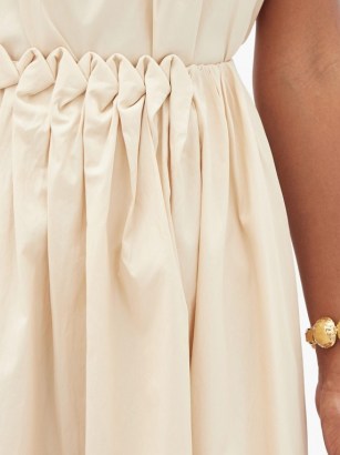 ROKSANDA Allegra smocked-waist cotton-poplin midi skirt ~ cream gathered detail skirts