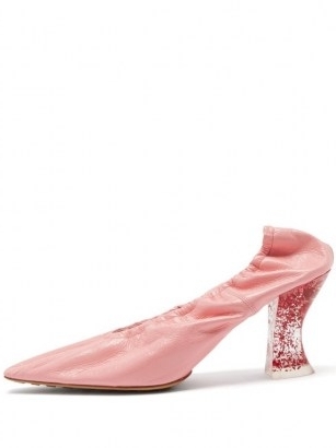 BOTTEGA VENETA Almond glitter-heel elasticated pink leather pumps - flipped