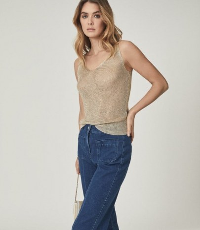 Reiss AMANDA METALLIC KNITTED TOP GOLD | luxe style vests | shimmering tank - flipped