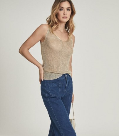 Reiss AMANDA METALLIC KNITTED TOP GOLD | luxe style vests | shimmering tank