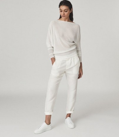 REISS ANNA SEMI-SHEER ASYMMETRIC TOP WHITE ~ contemporary clothing - flipped