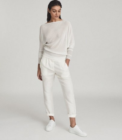 REISS ANNA SEMI-SHEER ASYMMETRIC TOP WHITE ~ contemporary clothing