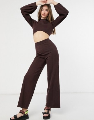ASOS DESIGN knitted top and wide leg trouser co-ord in brown ~ casual co-ords
