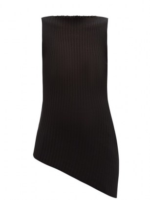 MAISON MARGIELA Asymmetric rib-knitted cotton-blend top ~ black knitted form fitting sleeveless tops - flipped