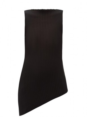 MAISON MARGIELA Asymmetric rib-knitted cotton-blend top ~ black knitted form fitting sleeveless tops