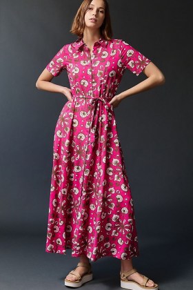 Porridge Vianne Maxi Shirtdress ~ pink pointed collar button down dresses