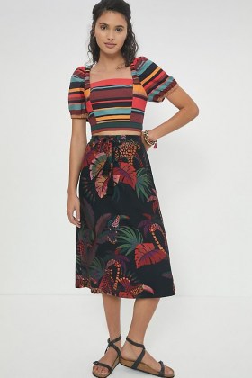 Farm Rio Guadalupe Midi Skirt | tropical prints | bird print skirts - flipped