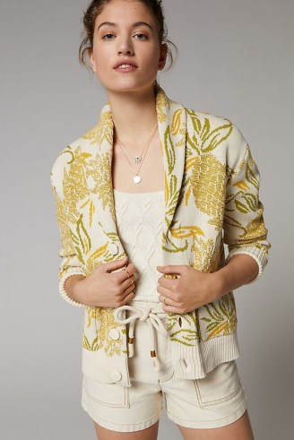 Maeve Pineapple-Print Cardigan | fruit patterned cardigans | shawl collar cardi - flipped