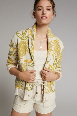 Maeve Pineapple-Print Cardigan | fruit patterned cardigans | shawl collar cardi