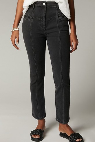Pilcro Victoria Ultra High-Rise Seamed Straight Jeans | black seam detail denim - flipped
