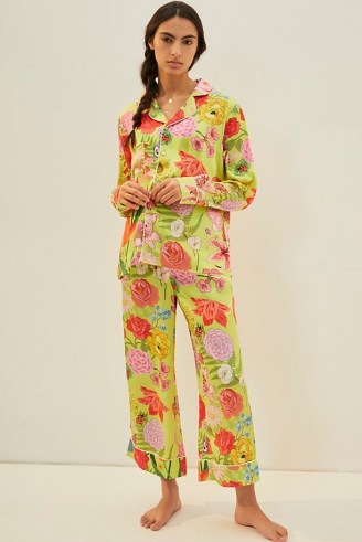Karen Mabon Florita Pyjama Set in Chartreuse ~ bright floral pyjamas - flipped