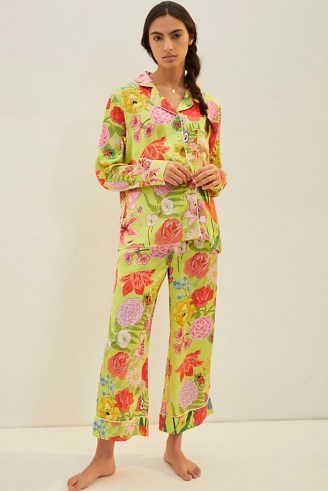 Karen Mabon Florita Pyjama Set in Chartreuse ~ bright floral pyjamas
