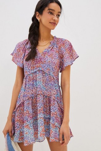 ANTHROPOLOGIE Robin Tiered Mini Dress / floaty floral short sleeve dresses